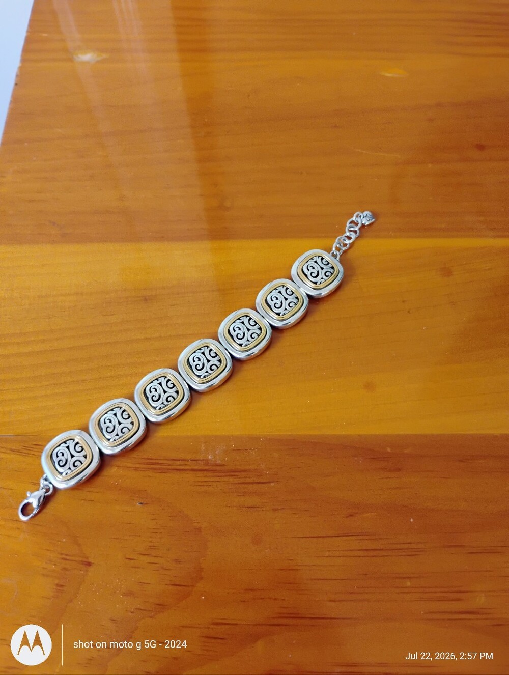 Brighton Silver-Tone Link Bracelet with Black Scroll Accents